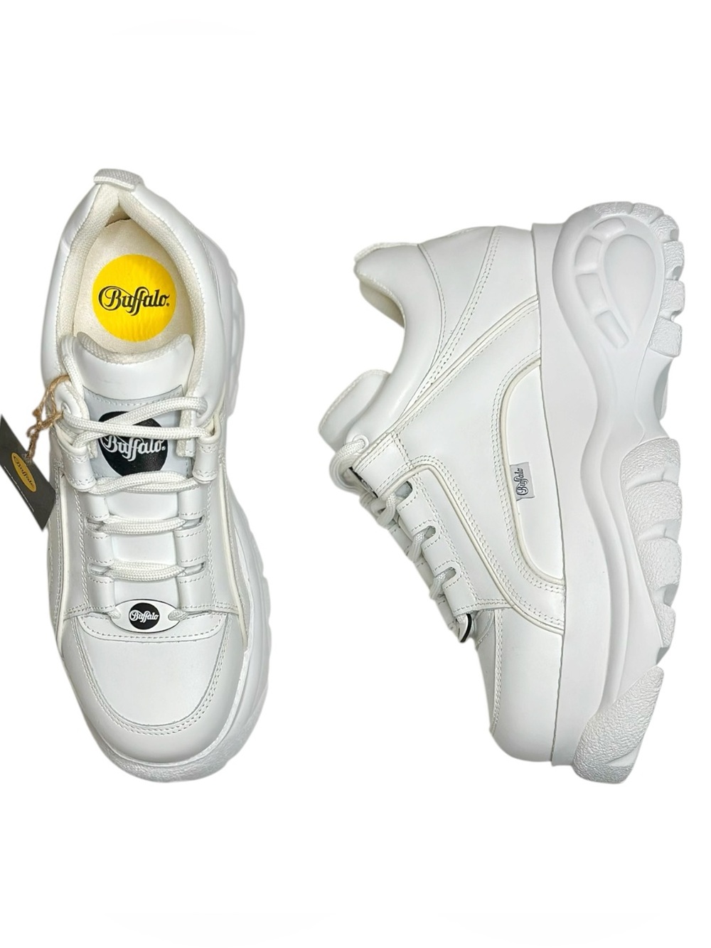 BUFFALO LONDON Classic Low BS Leather Shoes, White, EU43/US10